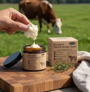 Whipped Beef Tallow Honey Balm Deeply Moisturizer Brightening Fast Absorption Grass Fed Grass Finished Face Cream Body Lotion